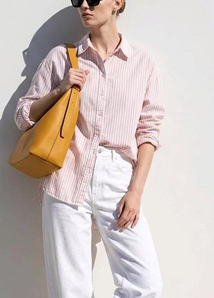 H&amp;m oversize рубашка в нежную розовую полоску 100% хлопок