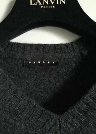 Тёплый свитер sisley темно серый 100% шерсть3 фото