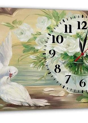 Картина на холсті mako birds white з годинником 30×53 см безшумний плавний хід кварцовий механізм 3053-001