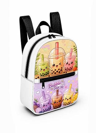 Дитячий міні-рюкзак білий з принтом bubble tea для дівчинки 28×24×10 см міні-сумка дитяча (5402)