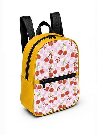 Дитячий міні-рюкзак жовтий з принтом sweet cherry для дівчинки 28×24×10 см міні-сумка дитяча (5427)
