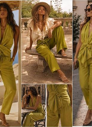 Стильный летний костюм zara zw collection из смесового льна. new
