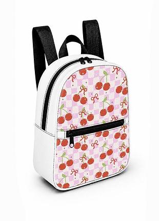 Детский мини-рюкзак белый с принтом sweet cherry для девочки 28×24×10 см мини-сумка детская (5428)