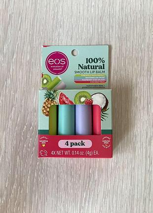 Бальзам для губ eos 100% natural smooth lip balm, набір 4 шт.