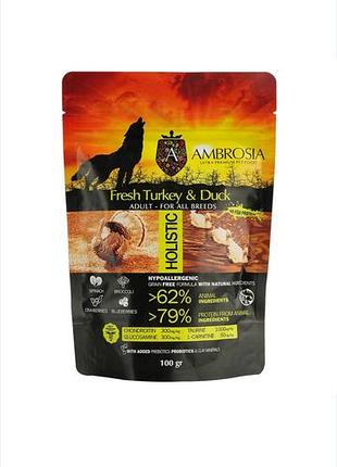 Корм сухой ambrosia grain free dog adult fresh turkey &amp; duck для взрослых собак всех пород со свежей индейкой и уткой 100 г
