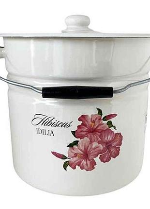 Відро ем. 12л /2 циліндричне з кришкою гібіскус ідилія (біла) i1224/2 тм idilia
