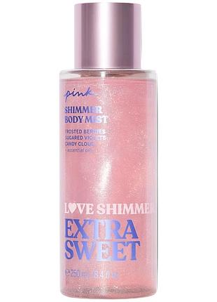 Парфумований спрей для тіла із шимером pink victoria's secret extra sweet 250 мл