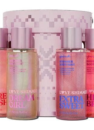 Подарунковий набір парфумованих спреїв із шимером pink victoria's secret love shimmer set