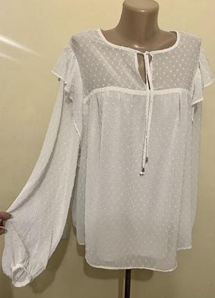 Блузка біла f&f у горошок з довгим пишним рукавом  розмір 18/3xl 4xl
