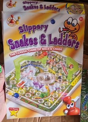 Детская трехмерная настольная игра «slippery snakes & ladders» («скользкие змейки и лестницы») от бренда top games.