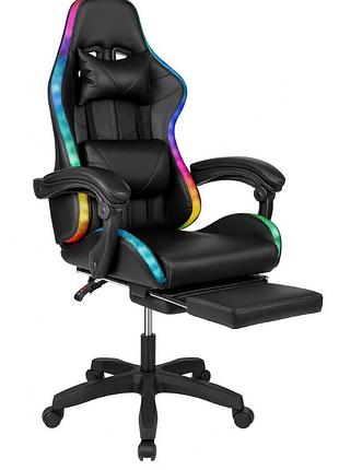 Крісло комп'ютерне progame з rgb підсвіткою gx-150 підставка для ніг, для геймерів