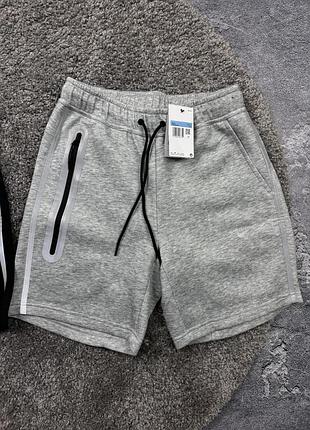 Мужские шорты nike tech fleece серые рефлективные спортивные шорты найк теч флис летние брендовые шорты размер l m