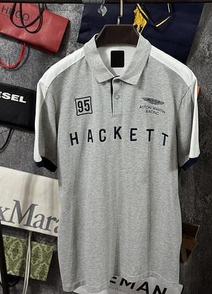 Футболка чоловічі поло hackett & aston martin t-shirt білий сірий l
