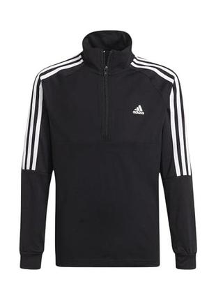 Спортивна кофта adidas sereno 1/4-zip чорного кольору з білими смужками на рукавах.