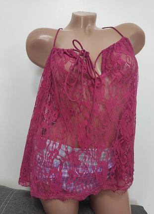 Прозора кружевна майка на бретельках xxxl