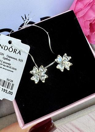 Сережки пандора срібло 925 сережки pandora серьги «сяюча конюшина» сережки пусети кульчики оригінальні сережки пандора нові бірка пломба