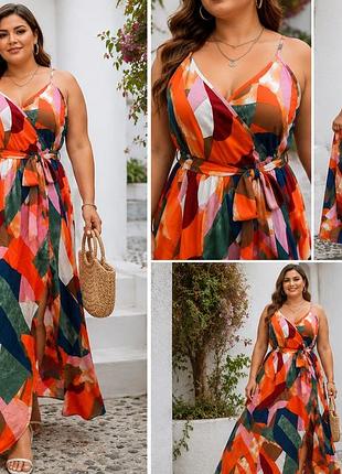Сарафан максі shein xl 48–50 на запах, графічний принт, пояс
