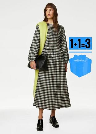 Довга сукня в клітинку m&s 16 бавовна