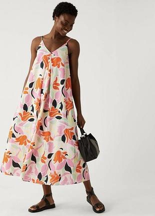 Довга лляна сукня сарафан вільного крою льон бавовна marks & spencer льняное хлопковое миди платье сарафан лён хлопок