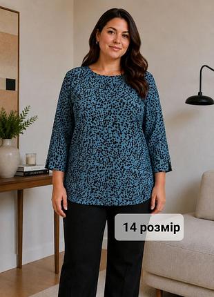 Бірюзова в чорні плямки подовжена блузка, блуза, блузон, туника, туника 48-50 р.