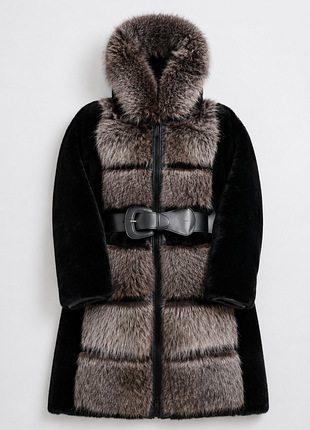 Шуба tazetta из натурального меха мутона и чернобурки