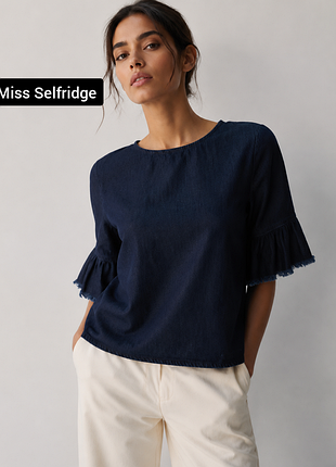Блуза женская джинсовая с короткими рукавами от бренда miss selfridge s m
