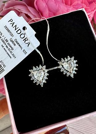 Сережки пандора срібло 925 сережки pandora серьги «сяюче серце з ореолом» сережки пусети кульчики оригінальні сережки пандора нові бірка пломба