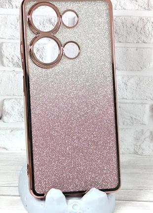 Чехол luxury case для xiaomi redmi note 13 pro 4g бампер силиконовый ombre блестки розовый