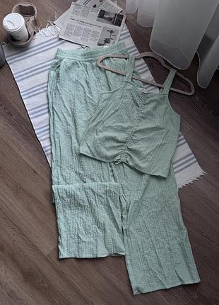 Літній мусліновий костюм двійка топ + штани h&m