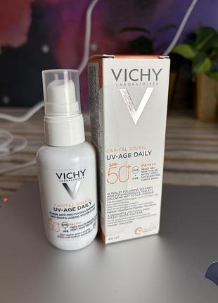 Флюїд сонцезахисний vichy capital soleil uv-age daily проти ознак фотостаріння шкіри обличчя spf 50+, 40 мл