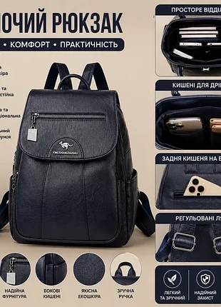 Женский городской рюкзак портфель темно-синий 938