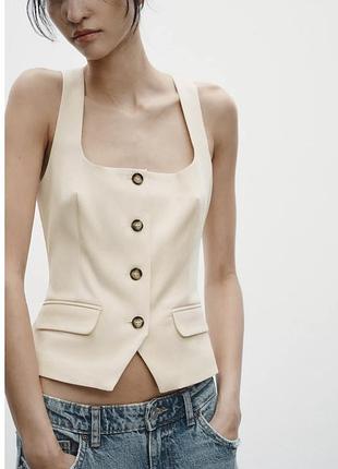 Топ жилетка zara зара, бежевая майка