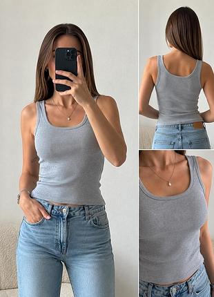 Базовая майка h&m в рубчик хлопок+модал серая размер l