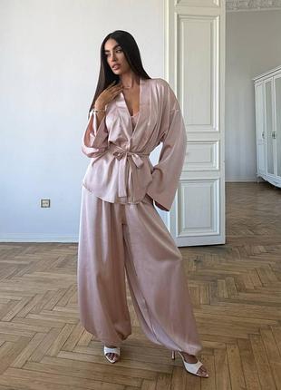 Шовковий костюм кімоно з широкими брюками
