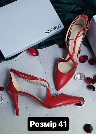Nine west оригінал червоні шкіряні туфлі закриті босоніжки д'орсей