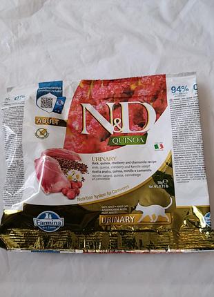 Сухой корм для котов 50 грамм farmina n&amp;d grain free ocean tuna, sardine &amp; shrimp профилактика мочекаменной болезни, утка, киноа, клюква и ромашка