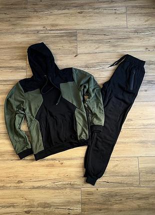 Спортивний костюм чоловічий чорний з хакі s, l, xl, 2xl