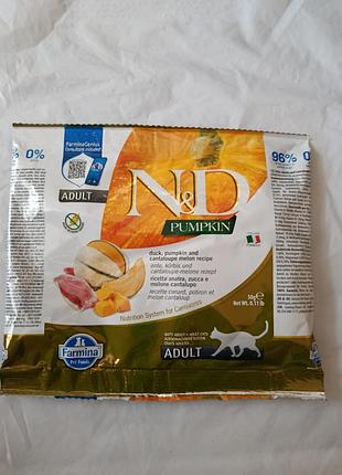 Сухой корм для взрослых котов 50 грамм farmina (фармина) n&amp;d grain free pumpkin duck &amp; cantaloupe adult cat