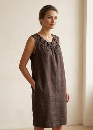 Шоколадное хлопковое платье-сарафан coldwater creek с интересным декором размер xl-xxl