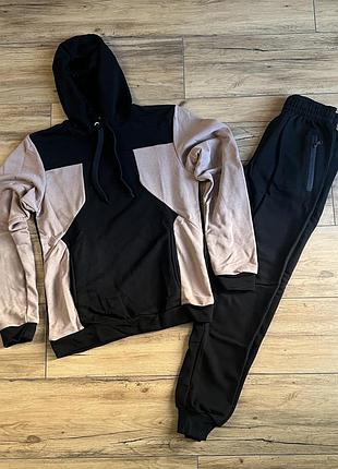 Спортивний костюм чоловічий капучіно/чорний s, m, l, xl, 2xl