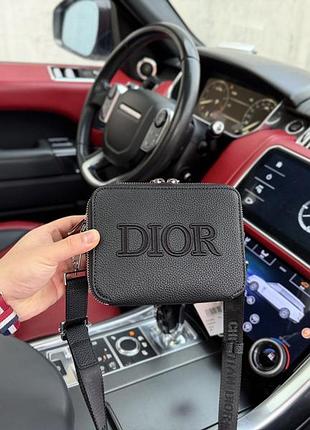 Сумка мужская унисекс чёрная dior через плечо кожаная