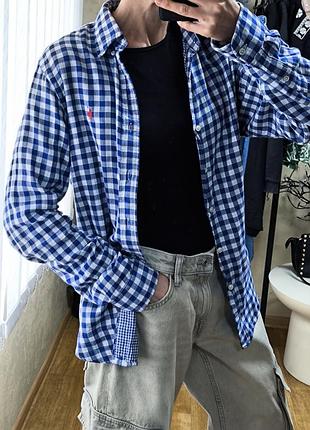 Чоловіча сорочка в синьо-білу клітинку (gingham) від бренду polo ralph lauren,
