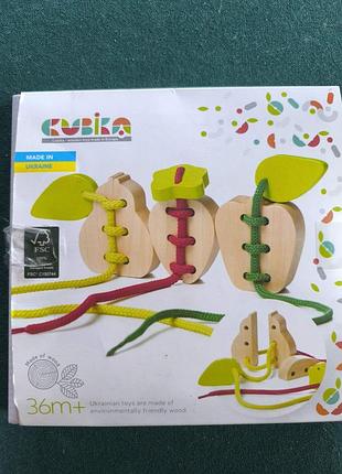 Дерев'яна іграшка cubika розвиваюча гра-шнурівка фрукти