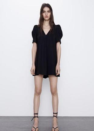Платье трапеция черная короткая zara, размер xl