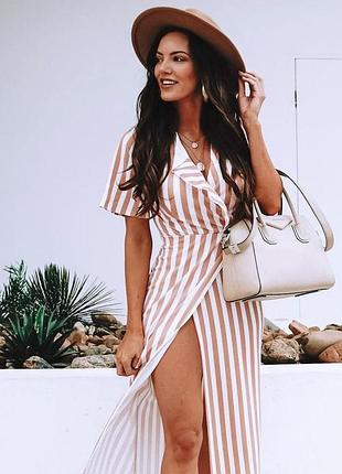 Летнее платье макси в полоску с разрезом prettylittlething plt