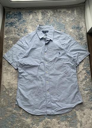 Мужская голубая рубашка polo ralph lauren оригинал slim fit l