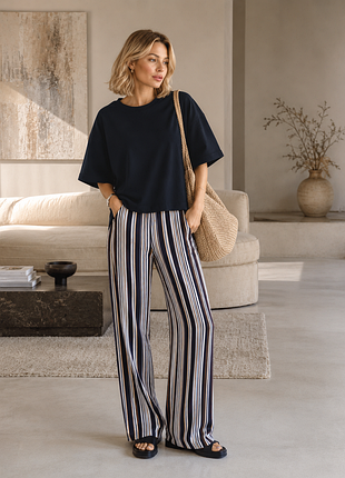 Широкие брюки marc cain striped midiight