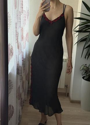Чорна сітчаста сукня комбінація сліп дресс slip dress з мереживом ann summers красивое черное платье бельевой стиль m-l