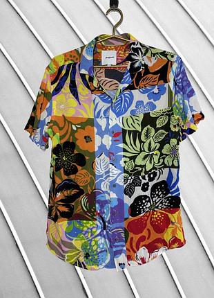 Чоловіча сорочка desigual s m оригінал дезігуаль стан ідеал гавайська яскрава літня з віскози з коротким рукавом пляжна 46