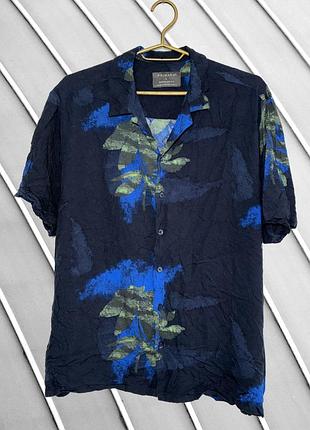 Чоловіча сорочка primark l xl оригінал праймарк стан ідеал гавайська літня віскозна темно-синя з коротким рукавом пляжна шведка 50 52